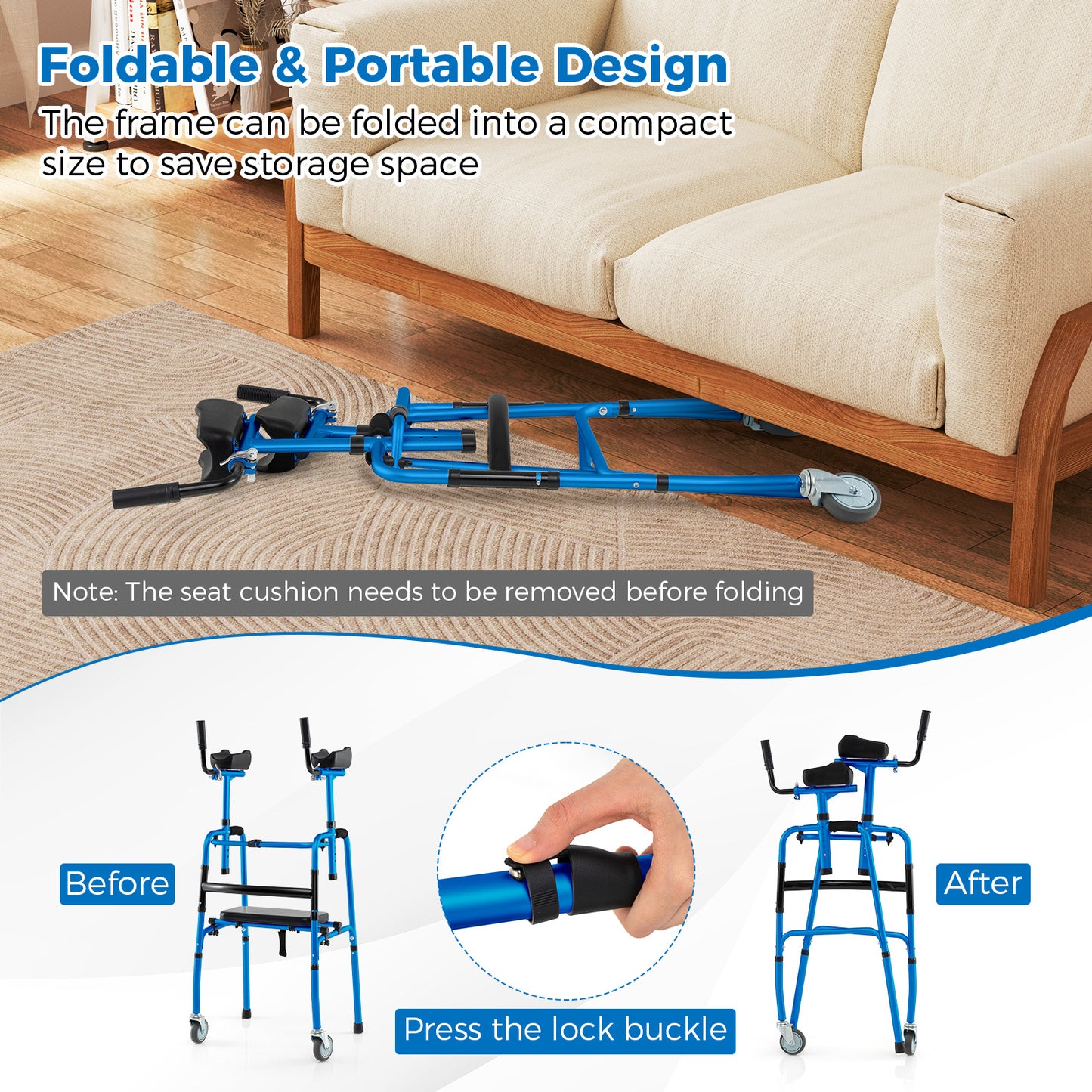 Versatile Rolling Walker for Rehabilitation Training-Navy