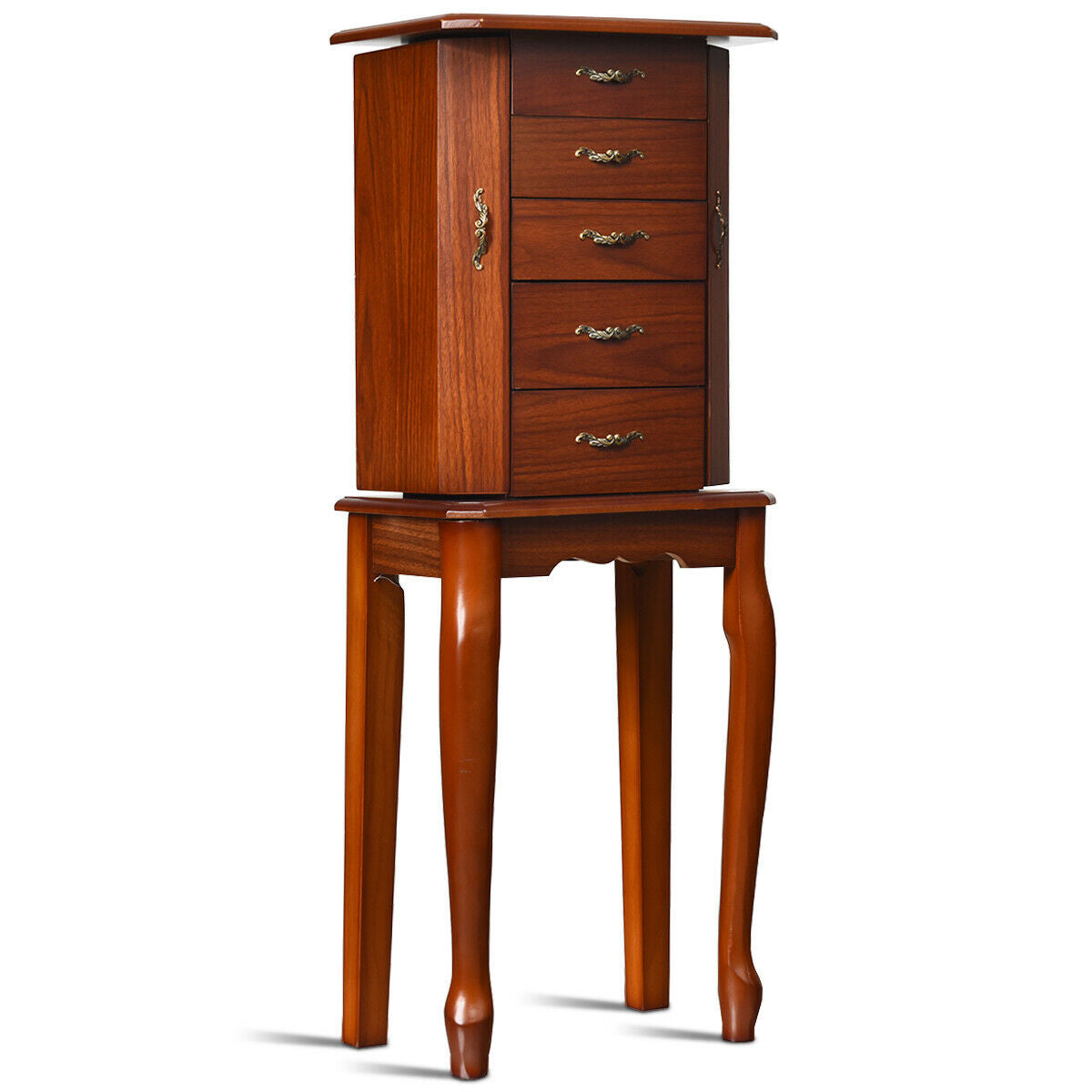 Jewelry Armoire with 5 Drawers and Mirror