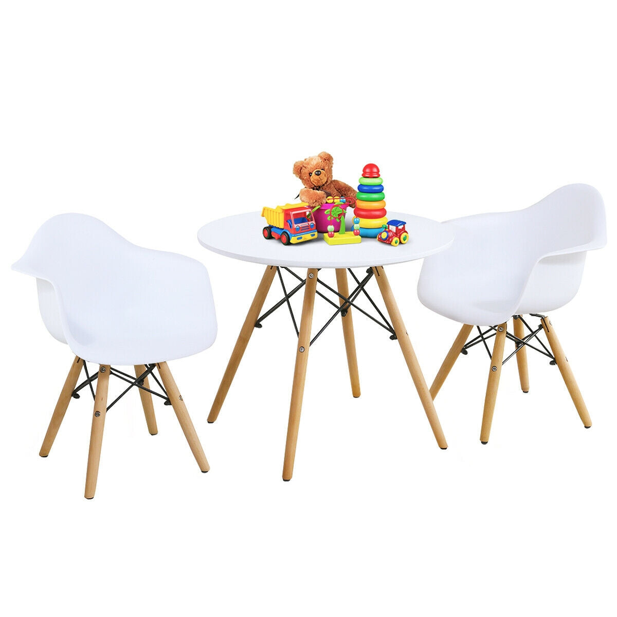 Kids Round Table and Chair Set - 3 Piece Modern Furniture