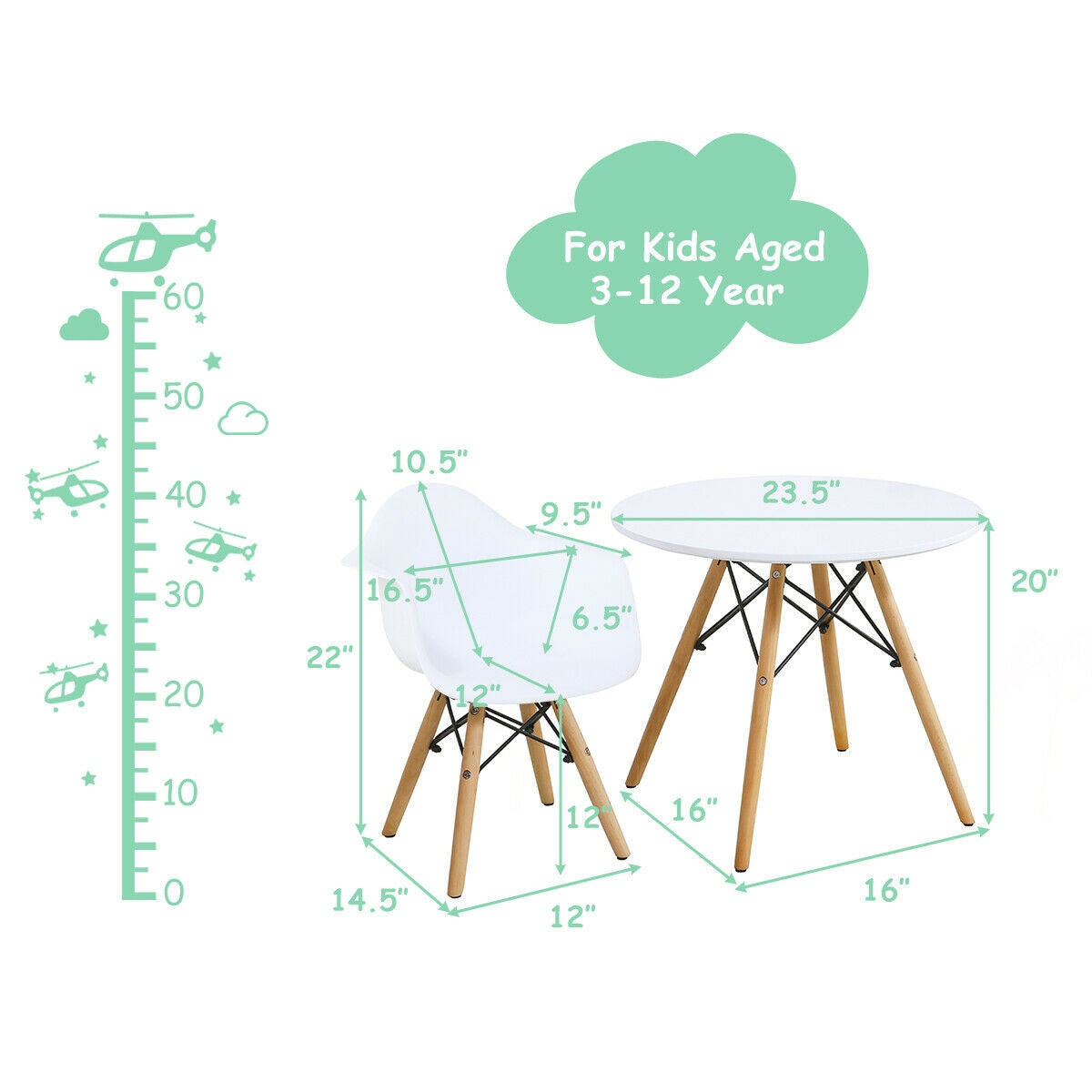 Kids Round Table and Chair Set - 5 Piece with 4 Chairs