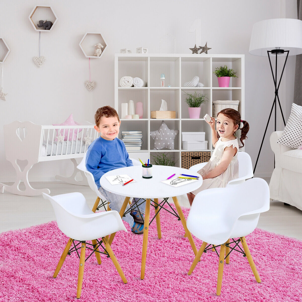 Kids Round Table and Chair Set - 5 Piece with 4 Chairs