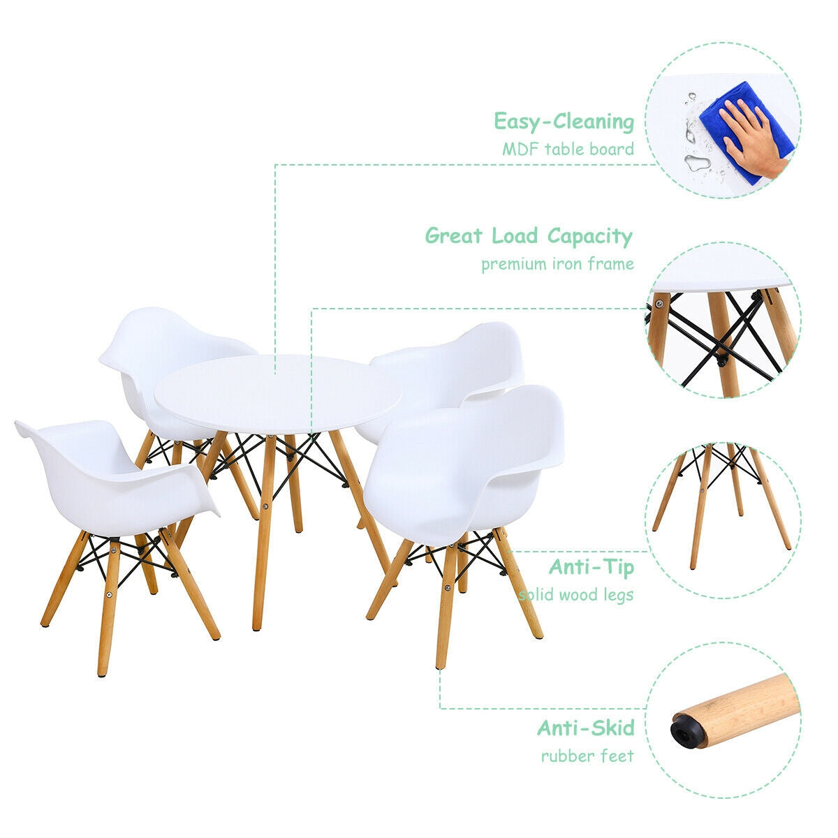 Kids Round Table and Chair Set - 5 Piece with 4 Chairs