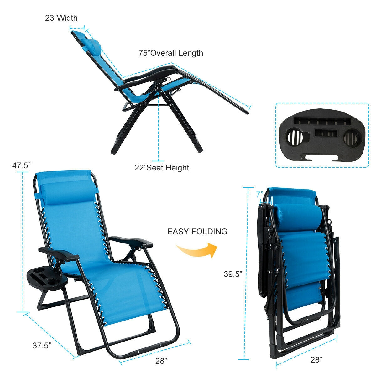 Oversized Zero Gravity Lounge Chair with Cup Holder - 500 lbs