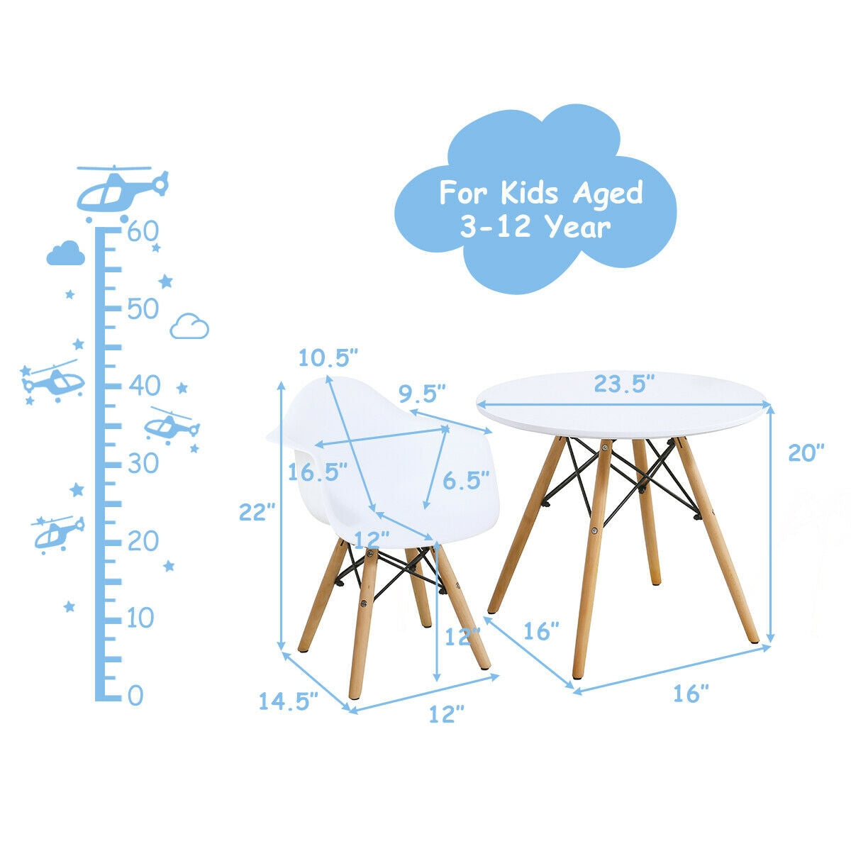 Kids Round Table and Chair Set - 3 Piece Modern Furniture