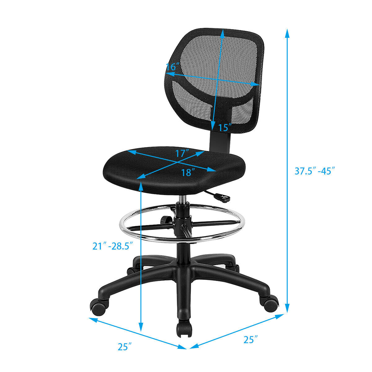 Mid Back Mesh Drafting Chair with Adjustable Height