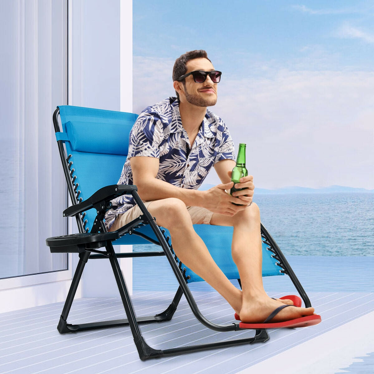 Oversized Zero Gravity Lounge Chair with Cup Holder - 500 lbs