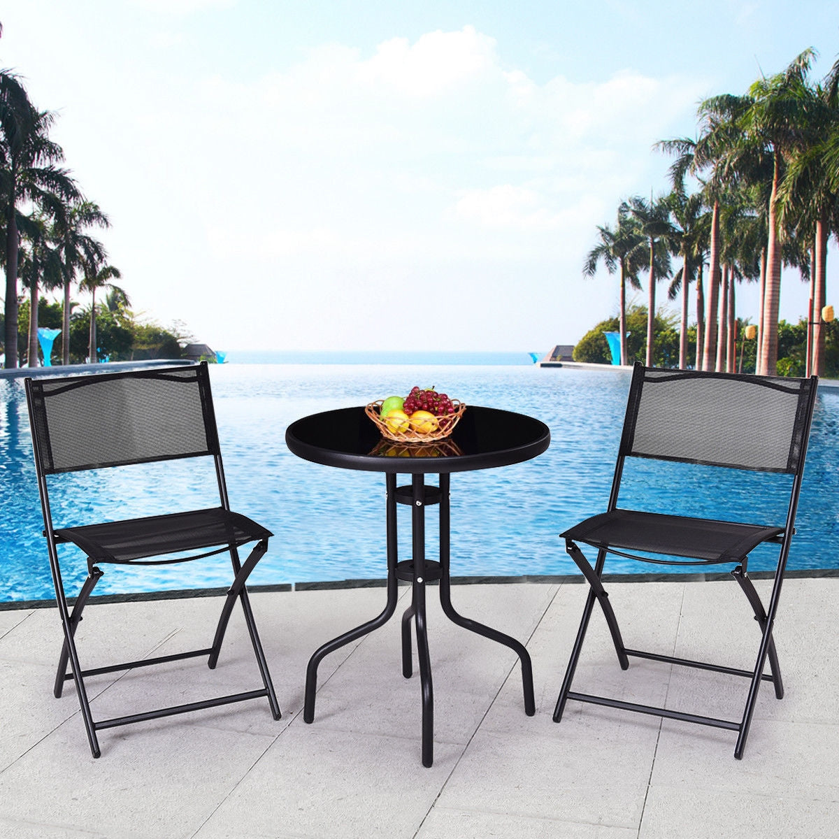 3-Piece Folding Bistro Set with Round Table and Chairs