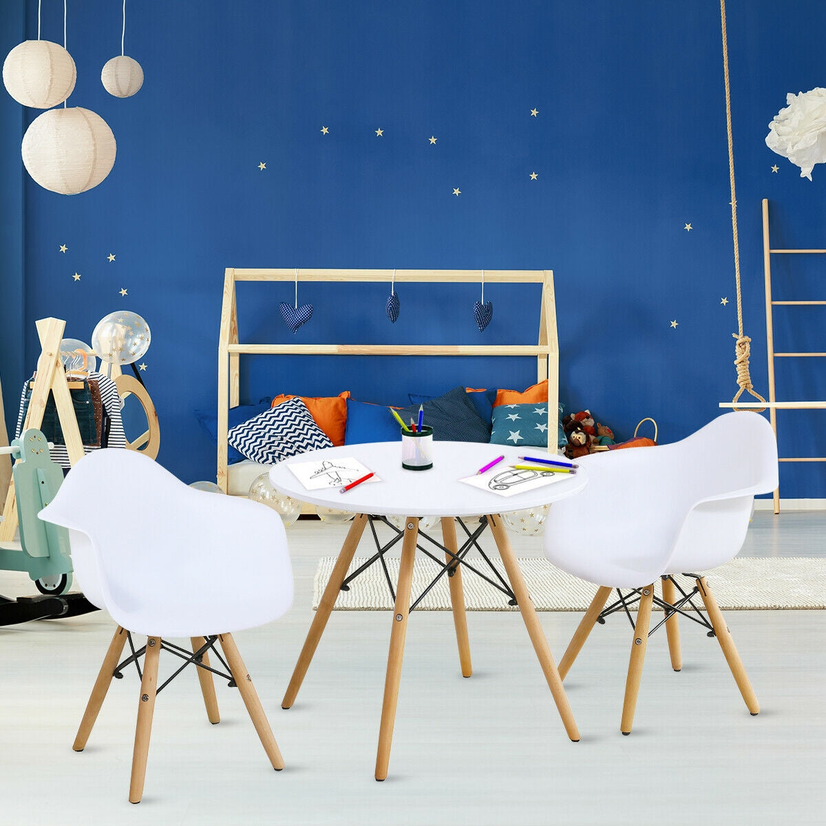 Kids Round Table and Chair Set - 3 Piece Modern Furniture