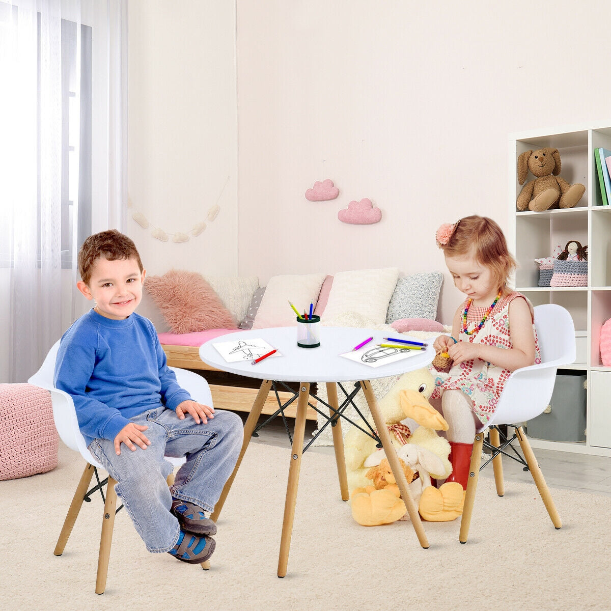 Kids Round Table and Chair Set - 3 Piece Modern Furniture