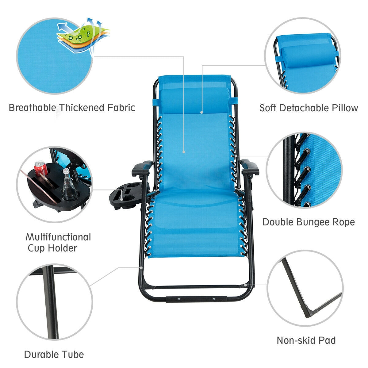 Oversized Zero Gravity Lounge Chair with Cup Holder - 500 lbs