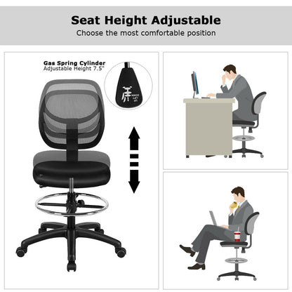 Mid Back Mesh Drafting Chair with Adjustable Height