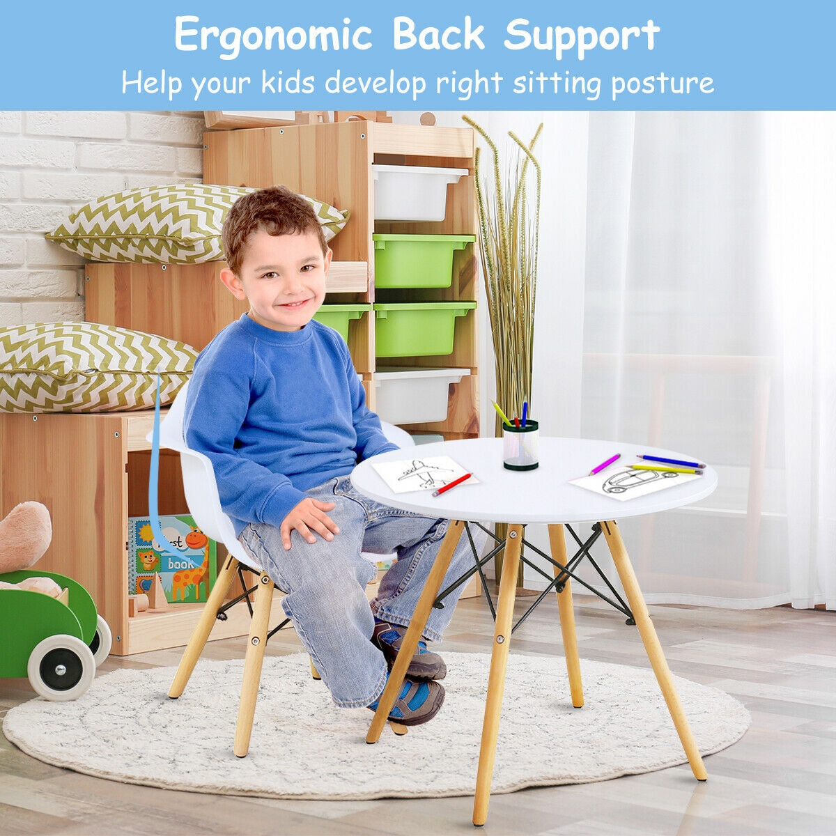 Kids Round Table and Chair Set - 3 Piece Modern Furniture