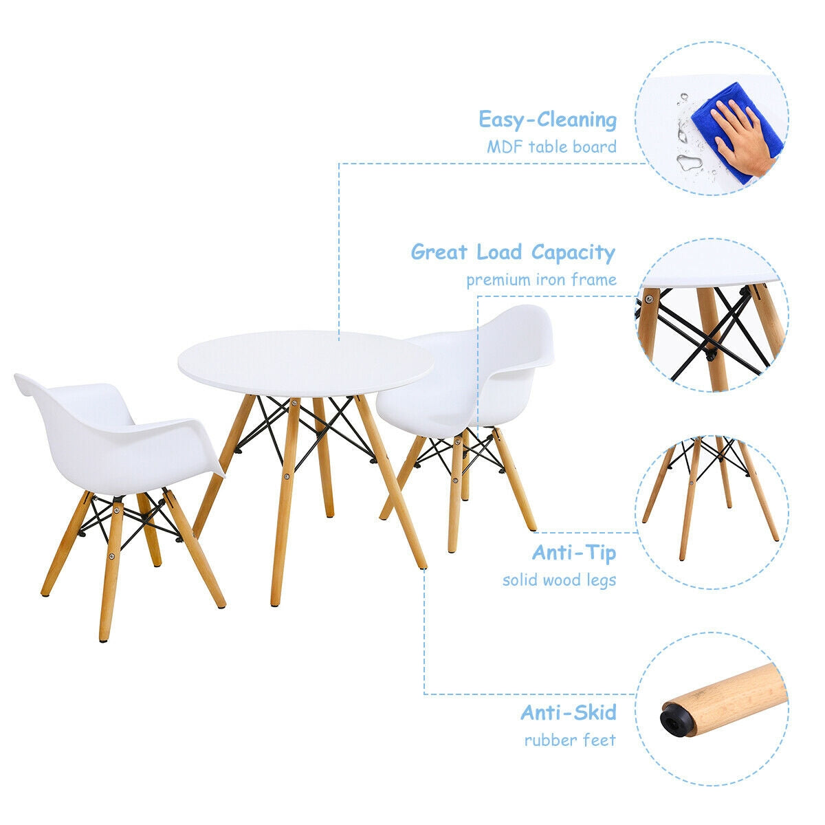 Kids Round Table and Chair Set - 3 Piece Modern Furniture