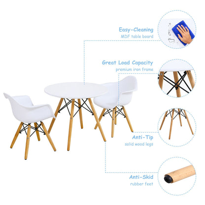 Kids Round Table and Chair Set - 3 Piece Modern Furniture