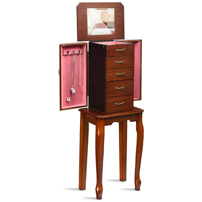 Jewelry Armoire with 5 Drawers and Mirror