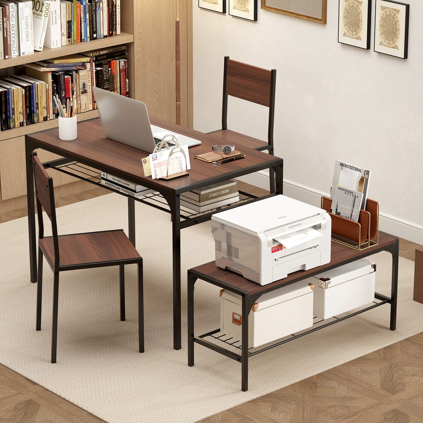 Rectangular Dining Table Set with Bench and 2 Chairs
