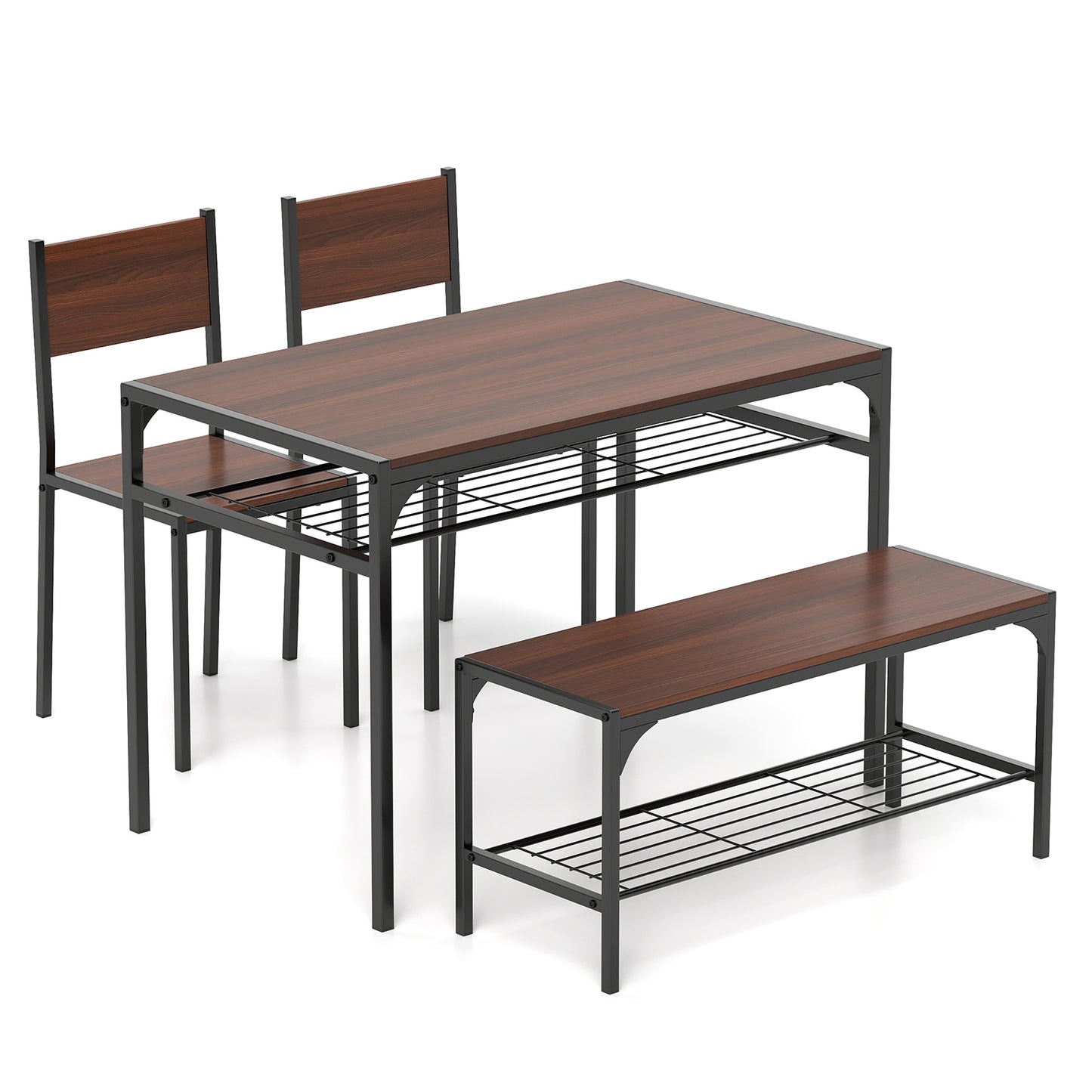 Rectangular Dining Table Set with Bench and 2 Chairs