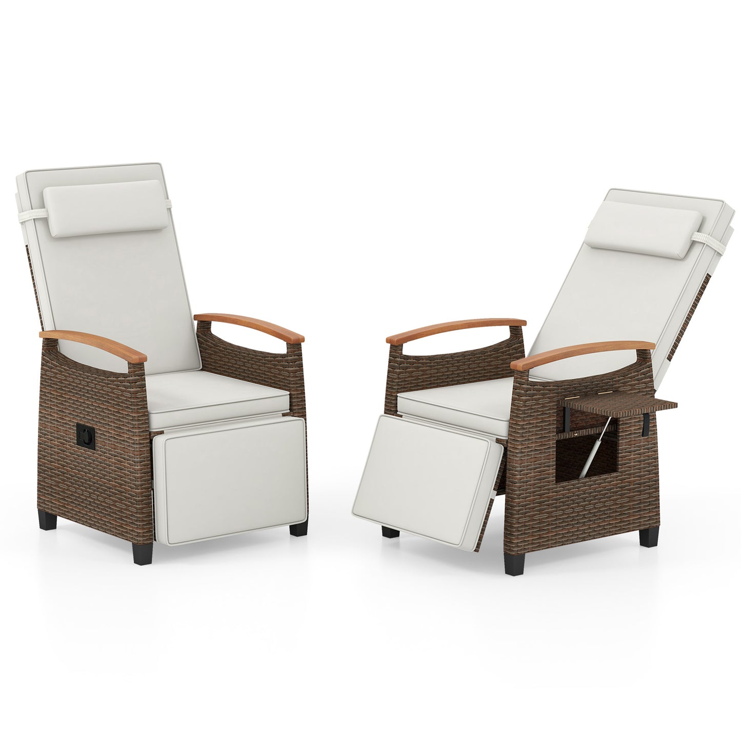 Adjustable Wicker Chaise Lounge Chair with Cushion & Side Table