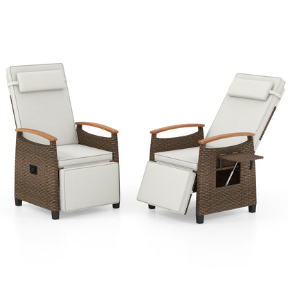 Adjustable Wicker Chaise Lounge Chair with Cushion & Side Table