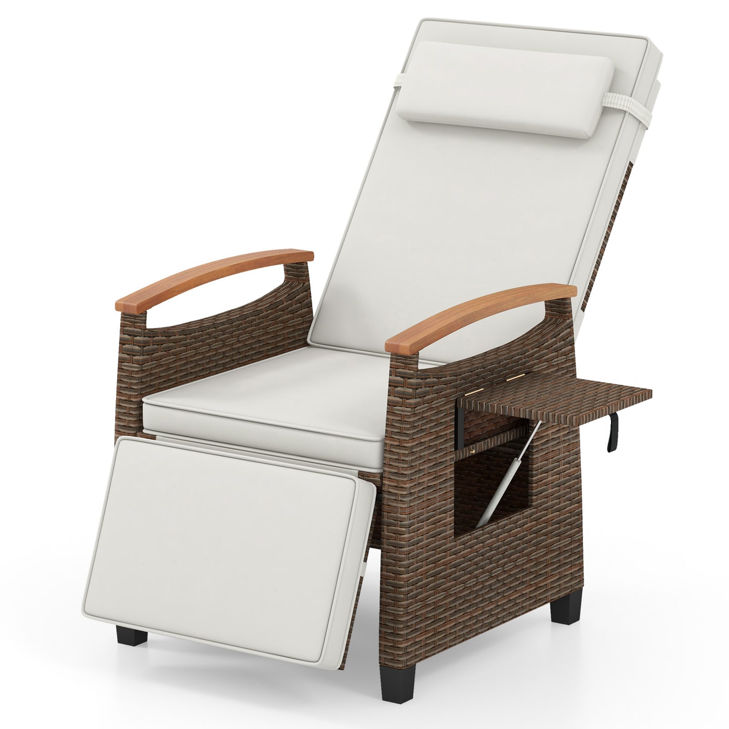 Adjustable Wicker Chaise Lounge Chair with Cushion & Side Table