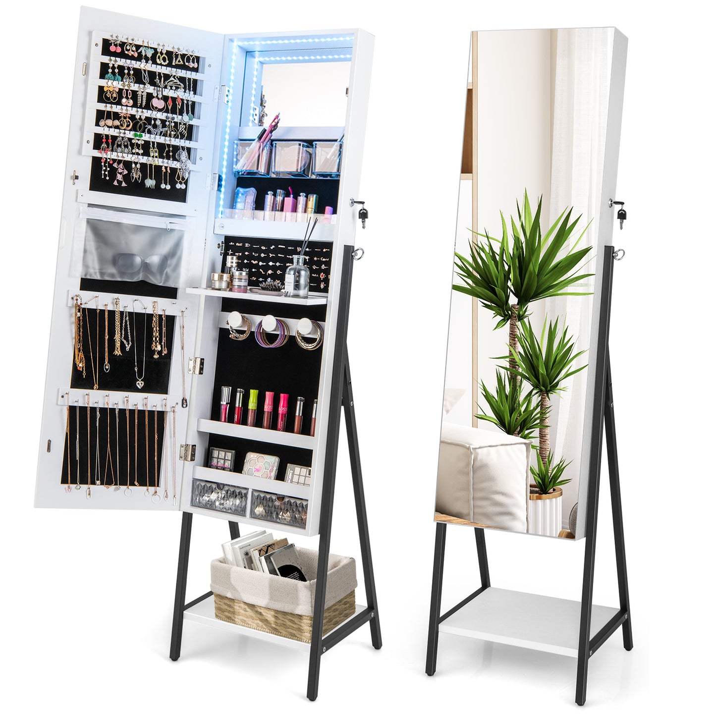 Jewelry Armoire with Full-Length Mirror and LED Lights