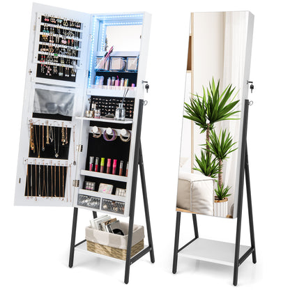 Jewelry Armoire with Full-Length Mirror and LED Lights