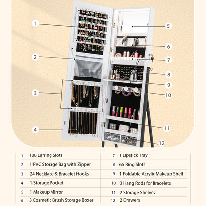 Jewelry Armoire with Full-Length Mirror and LED Lights