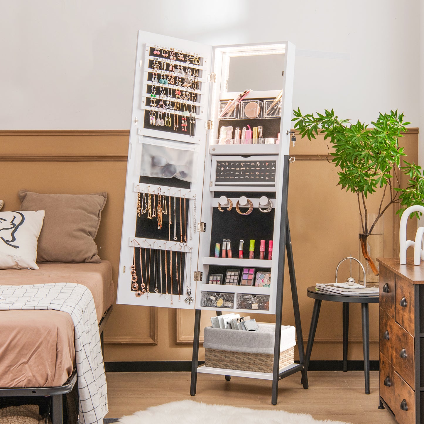 Jewelry Armoire with Full-Length Mirror and LED Lights