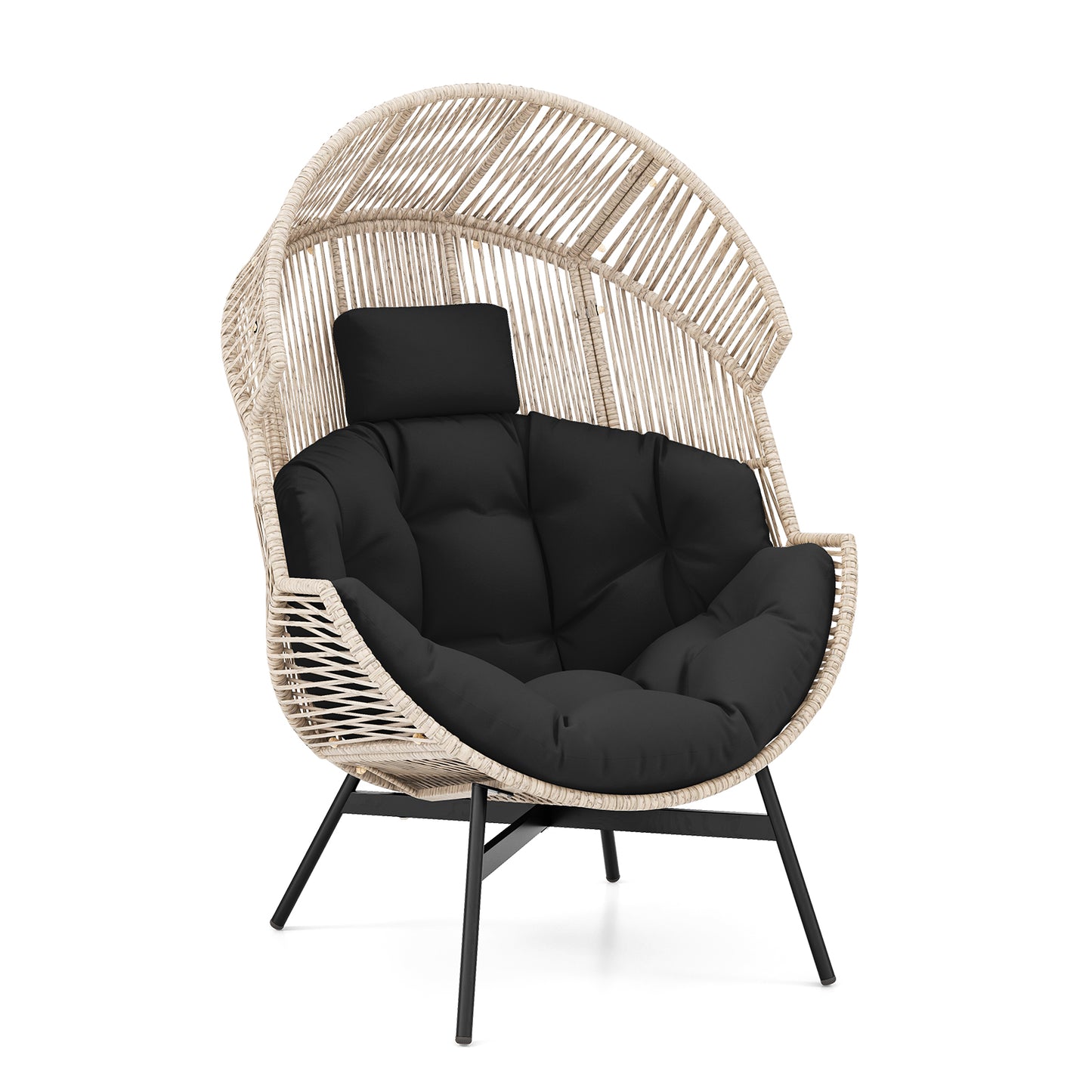 Oversized Wicker Egg Chair with Cushions and Headrest