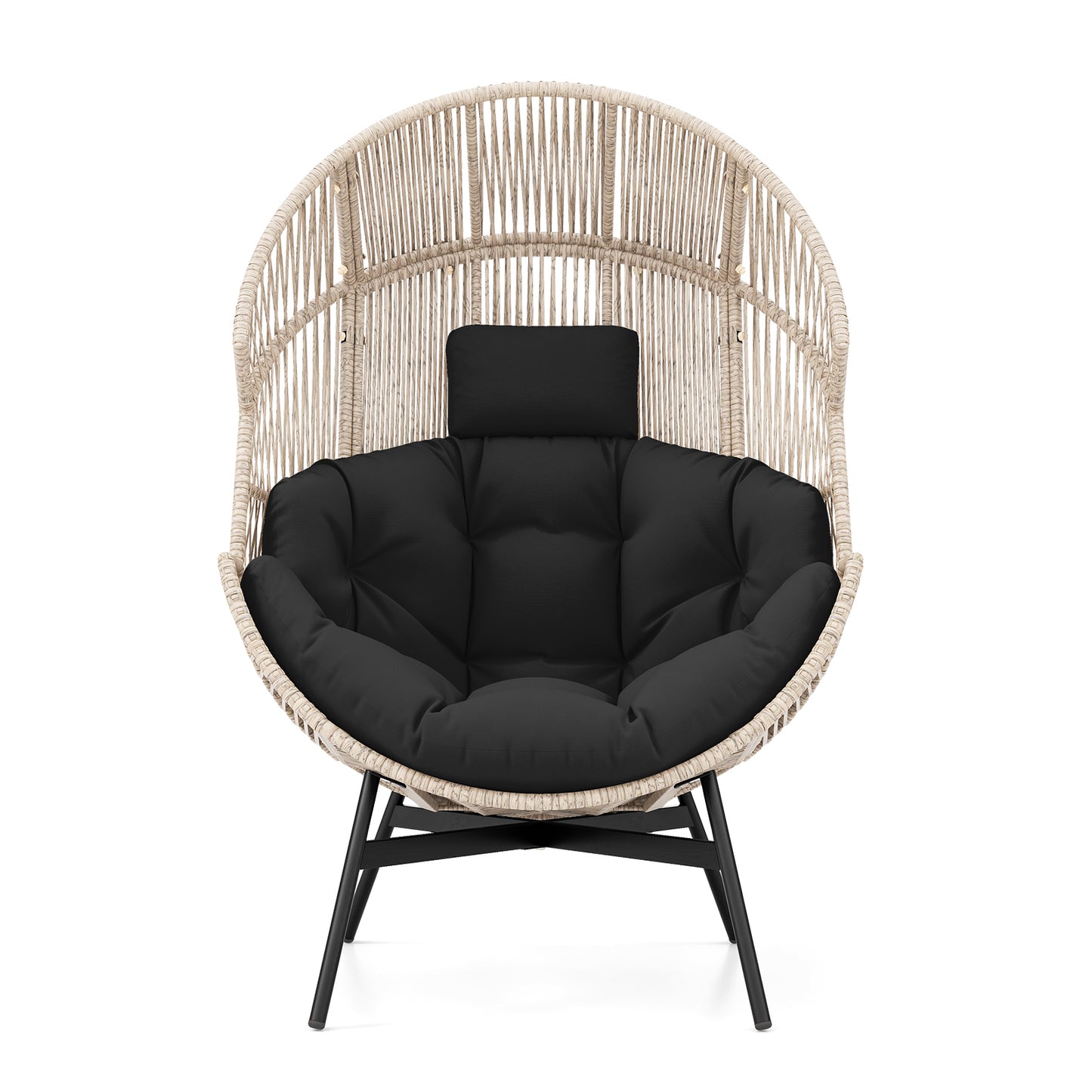 Oversized Wicker Egg Chair with Cushions and Headrest