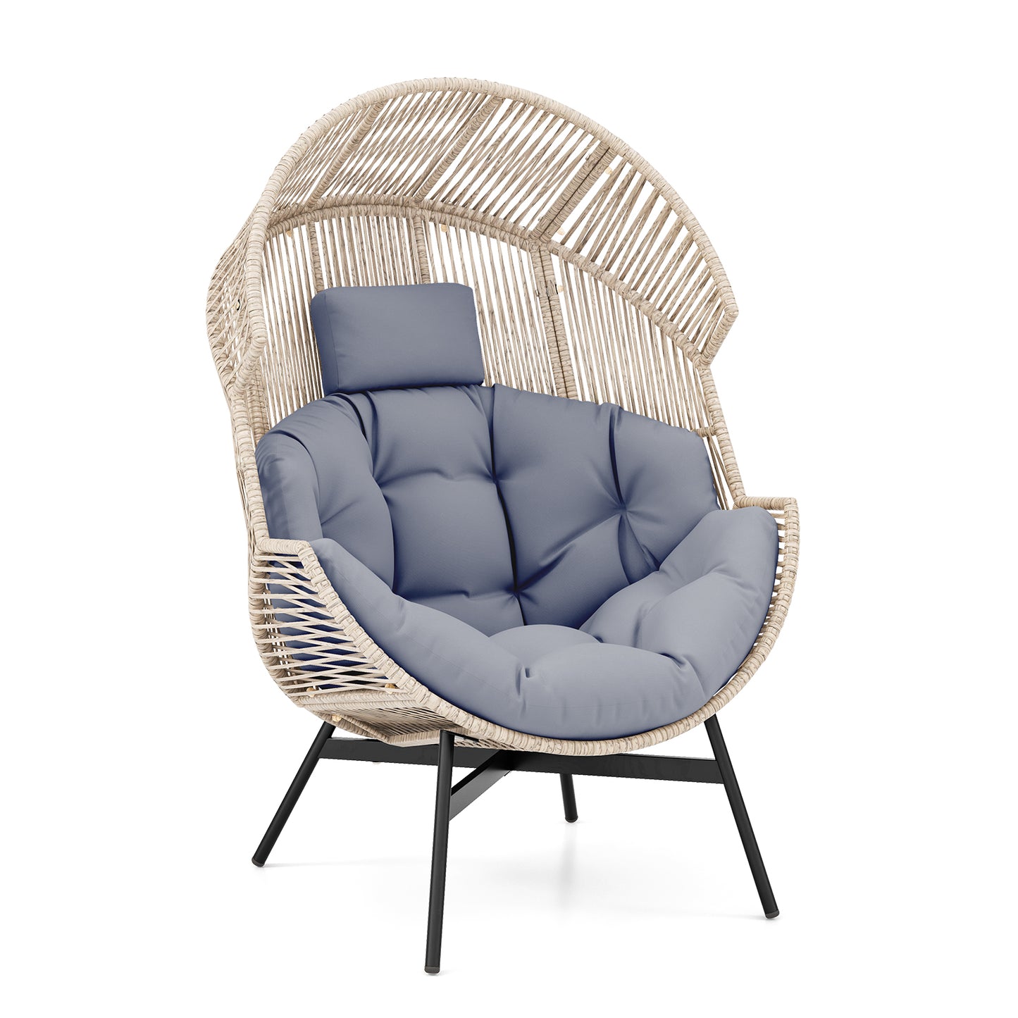 Oversized Wicker Egg Chair with Cushions and Headrest