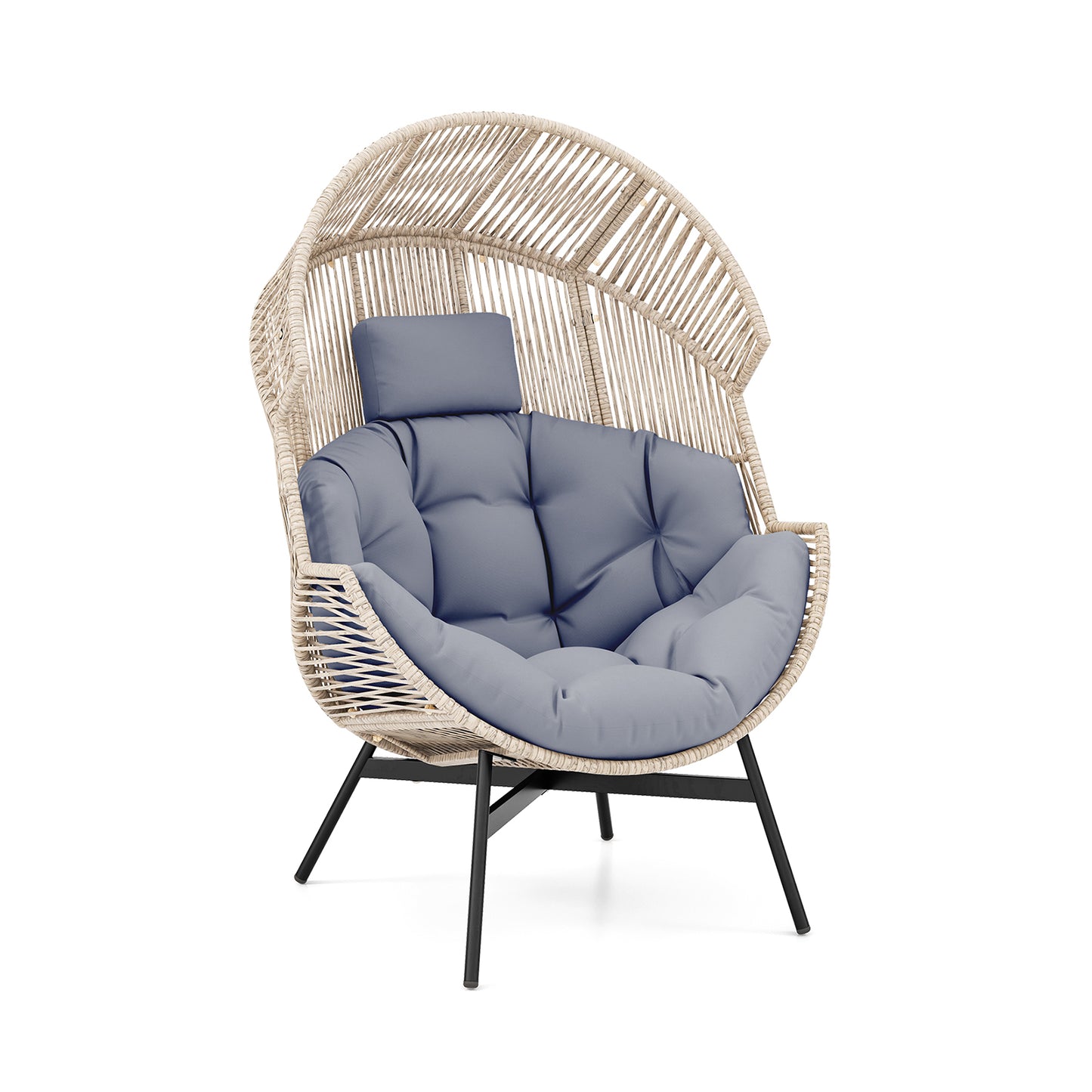 Oversized Wicker Egg Chair with Cushions and Headrest