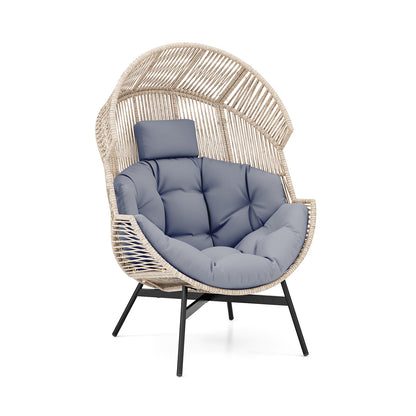 Oversized Wicker Egg Chair with Cushions and Headrest