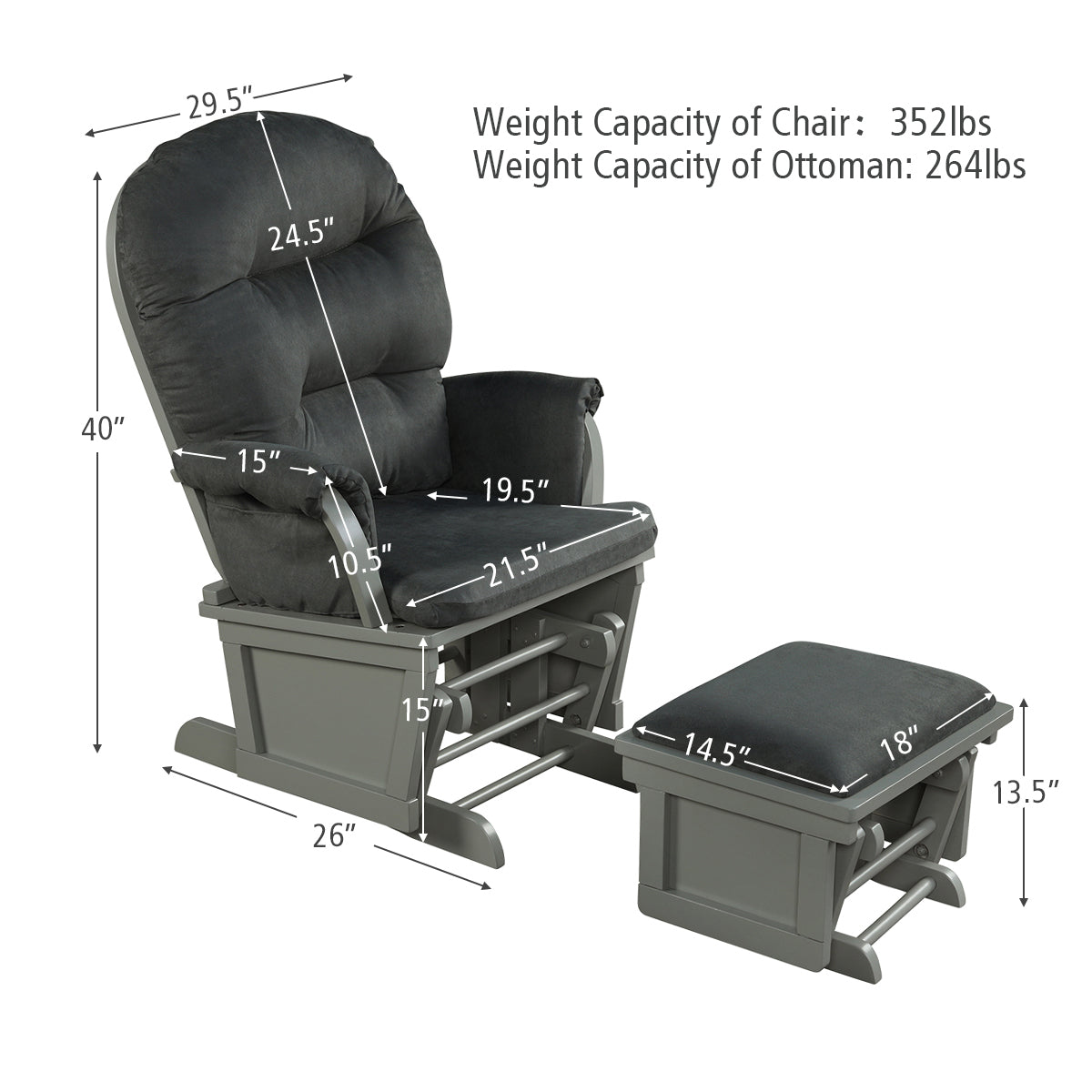 Nursery Glider and Ottoman Set with Padded Armrests
