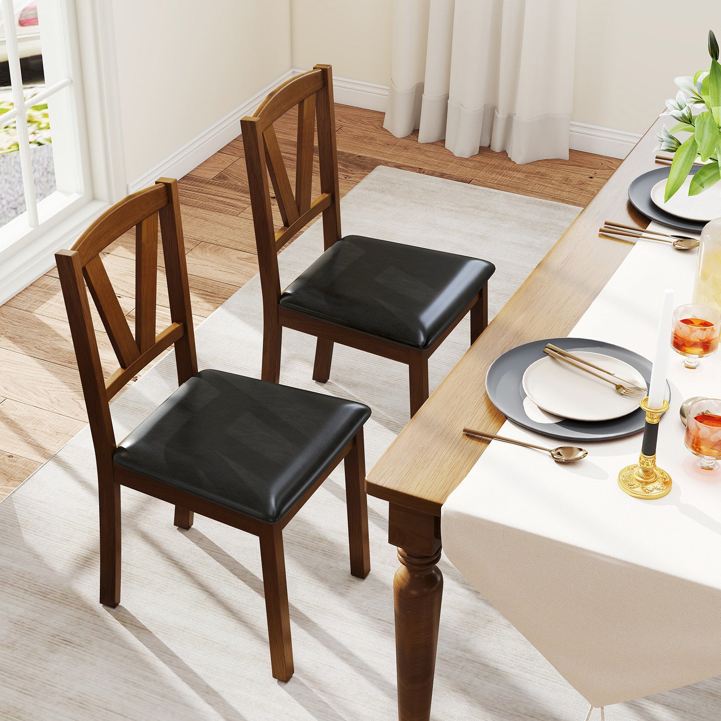 Dining Chairs Set of 2 with PU Leather Upholstery