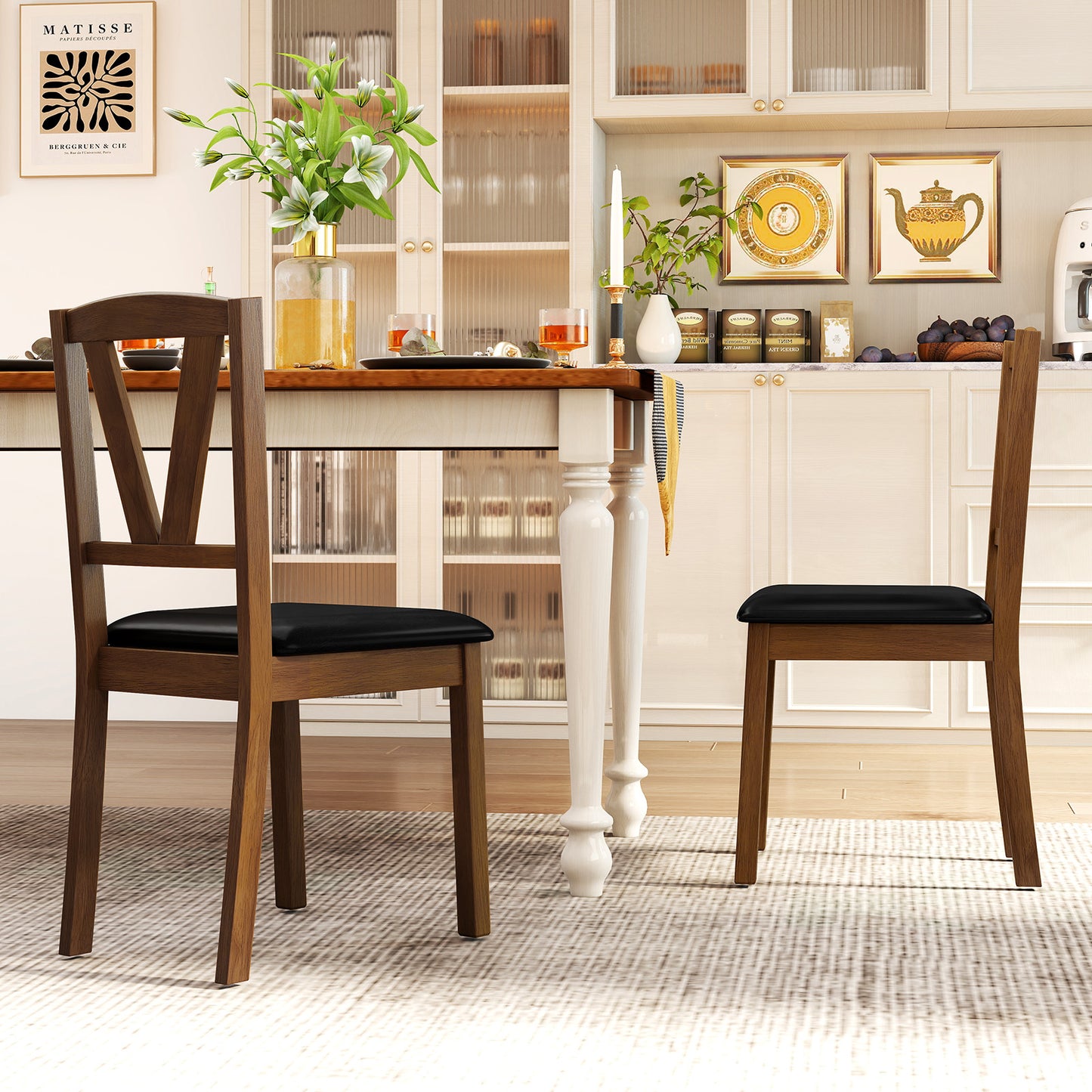 Dining Chairs Set of 2 with PU Leather Upholstery