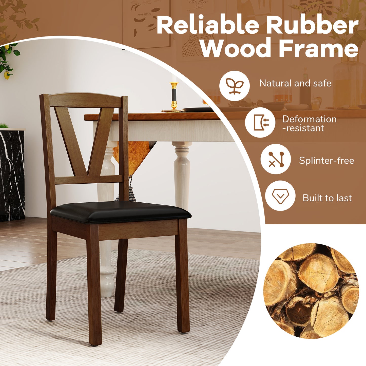 Dining Chairs Set of 2 with PU Leather Upholstery