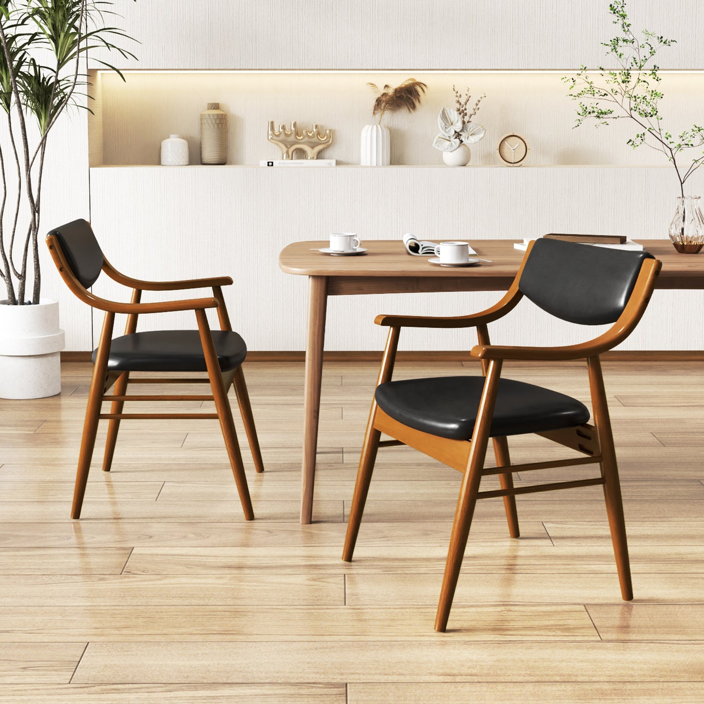 Padded Dining Chairs Set of 2 with Armrests and Wooden Frame