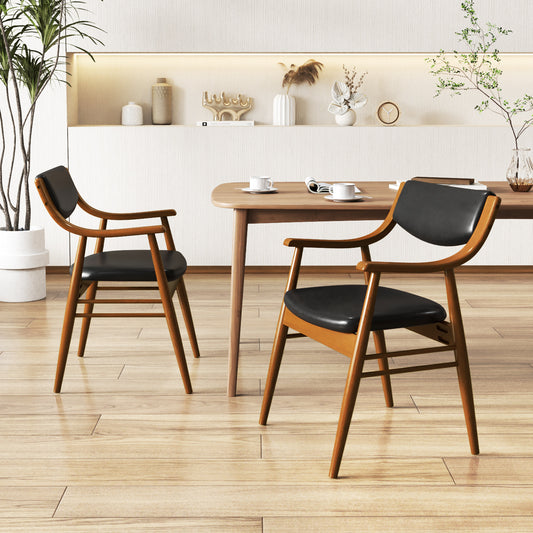 Padded Dining Chairs Set of 2 with Armrests and Wooden Frame