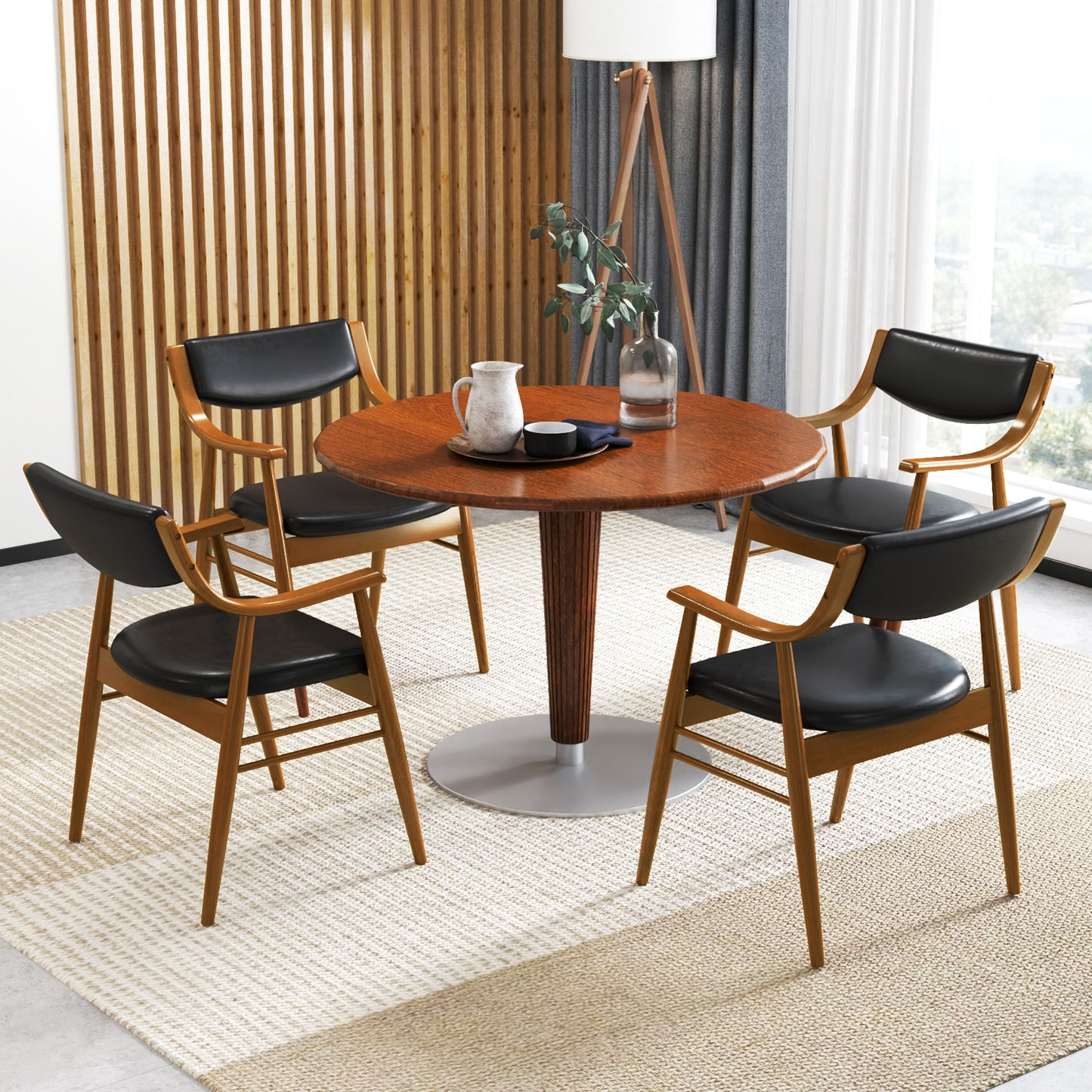 Padded Dining Chairs Set of 2 with Armrests and Wooden Frame
