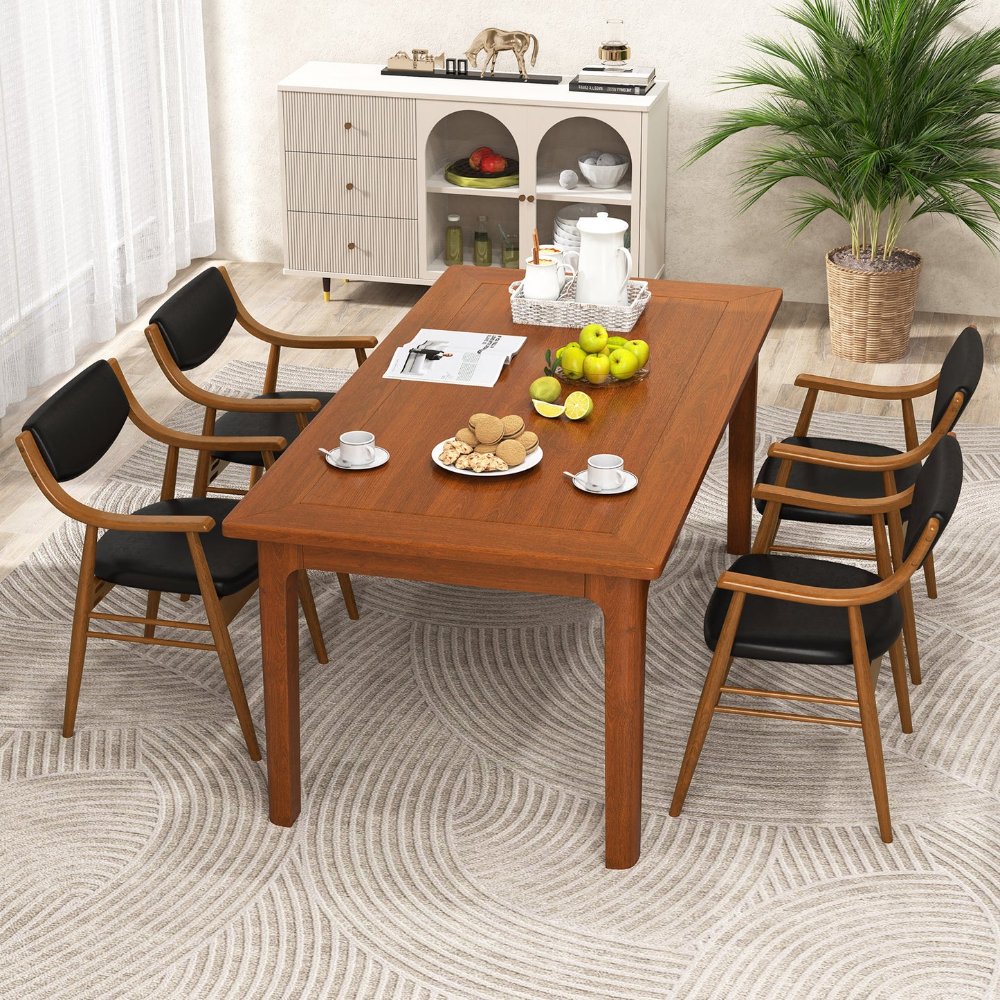Padded Dining Chairs Set of 2 with Armrests and Wooden Frame