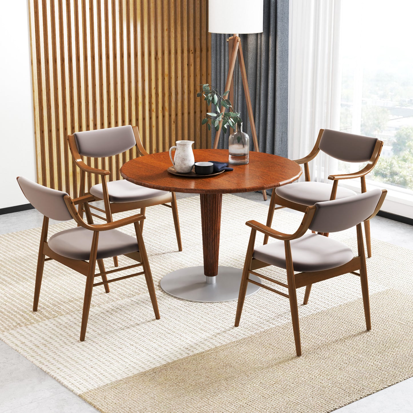 Padded Dining Chairs Set of 2 with Armrests and Wooden Frame