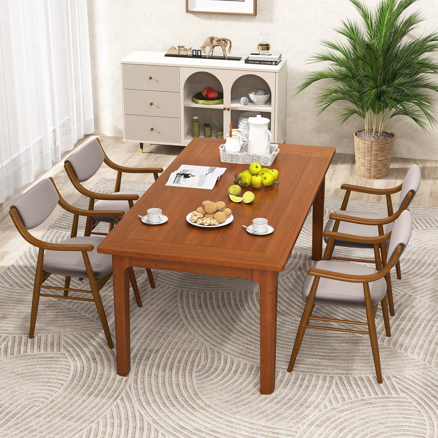 Padded Dining Chairs Set of 2 with Armrests and Wooden Frame