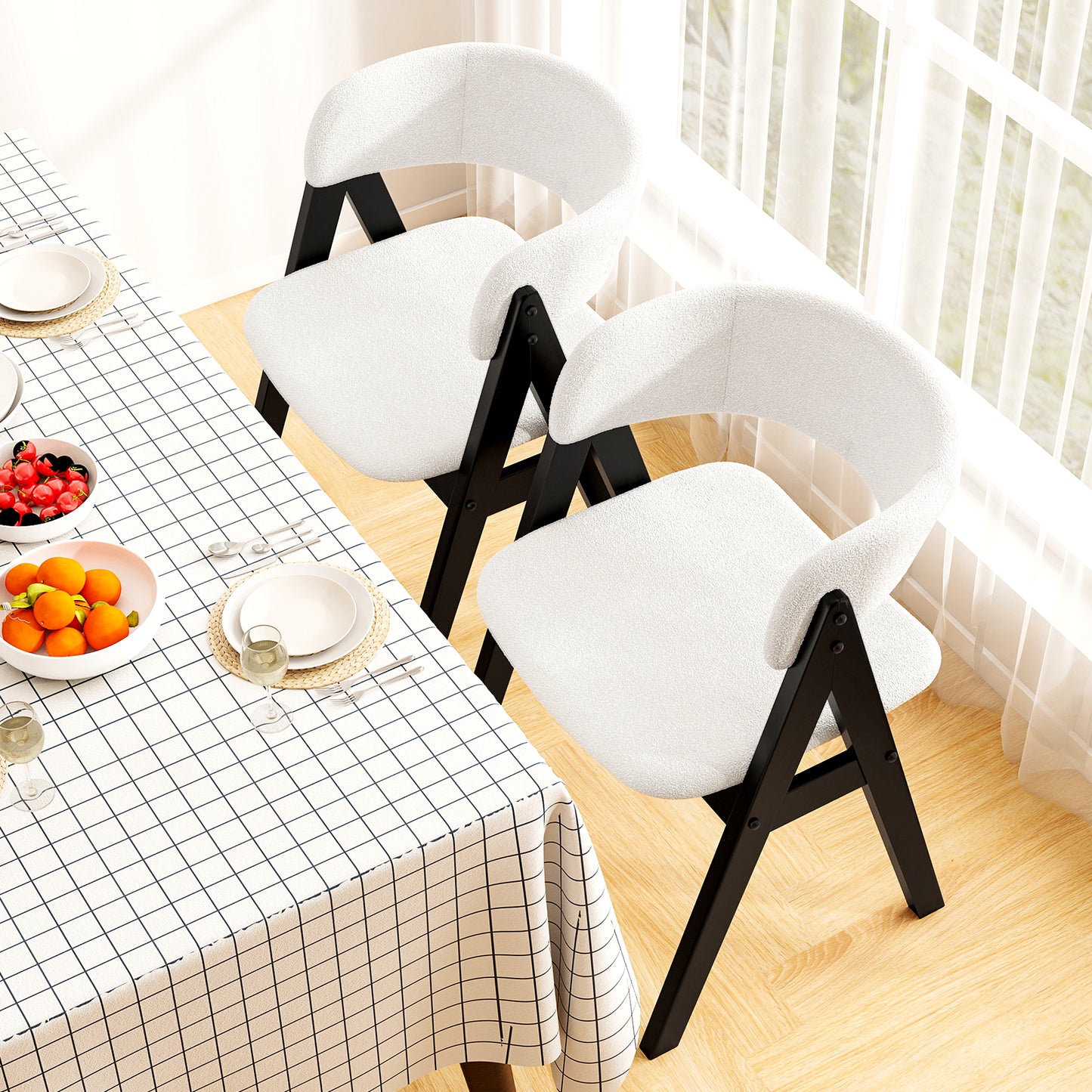 Mid-Century Dining Chairs Set of 4 with Sherpa Upholstery