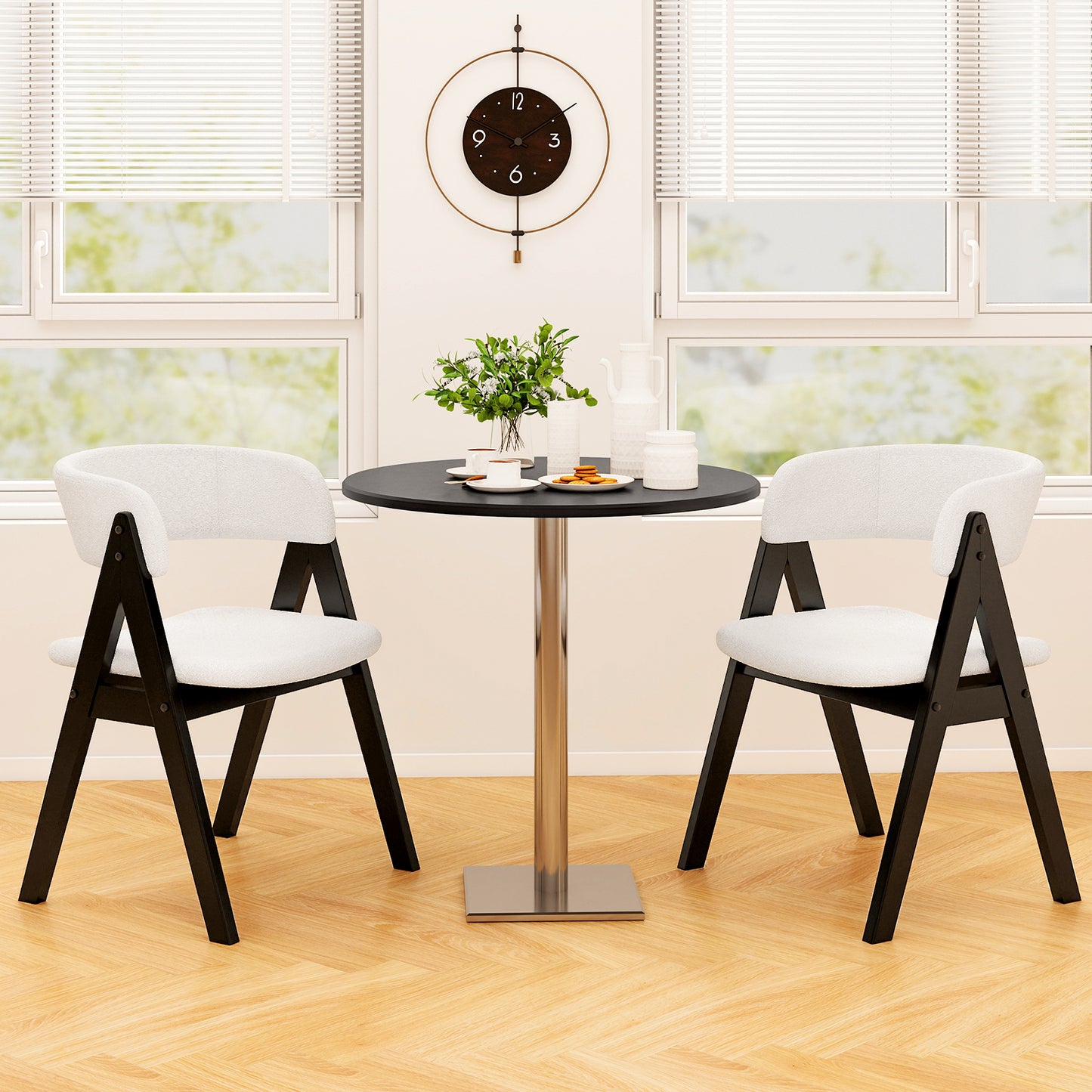 Mid-Century Dining Chairs Set of 4 with Sherpa Upholstery