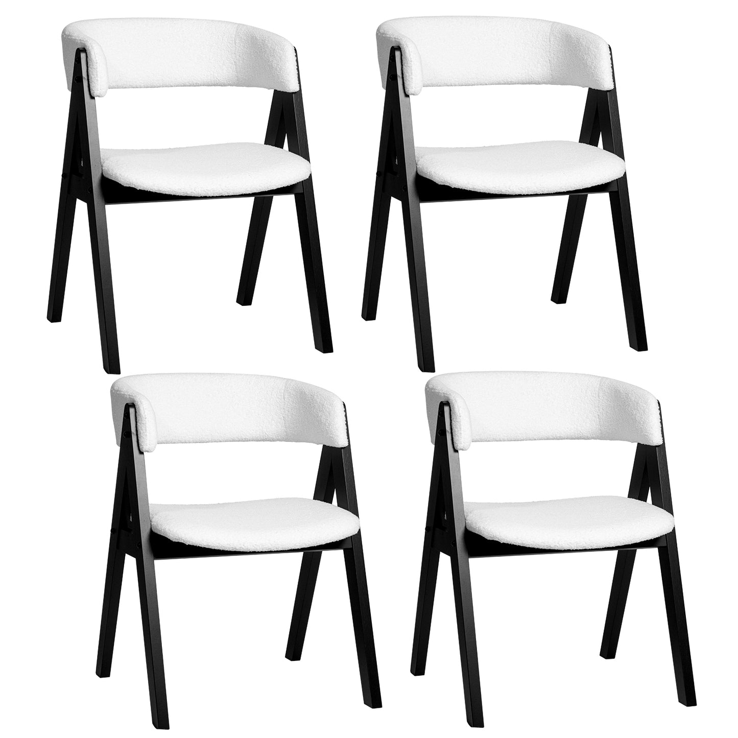 Mid-Century Dining Chairs Set of 4 with Sherpa Upholstery