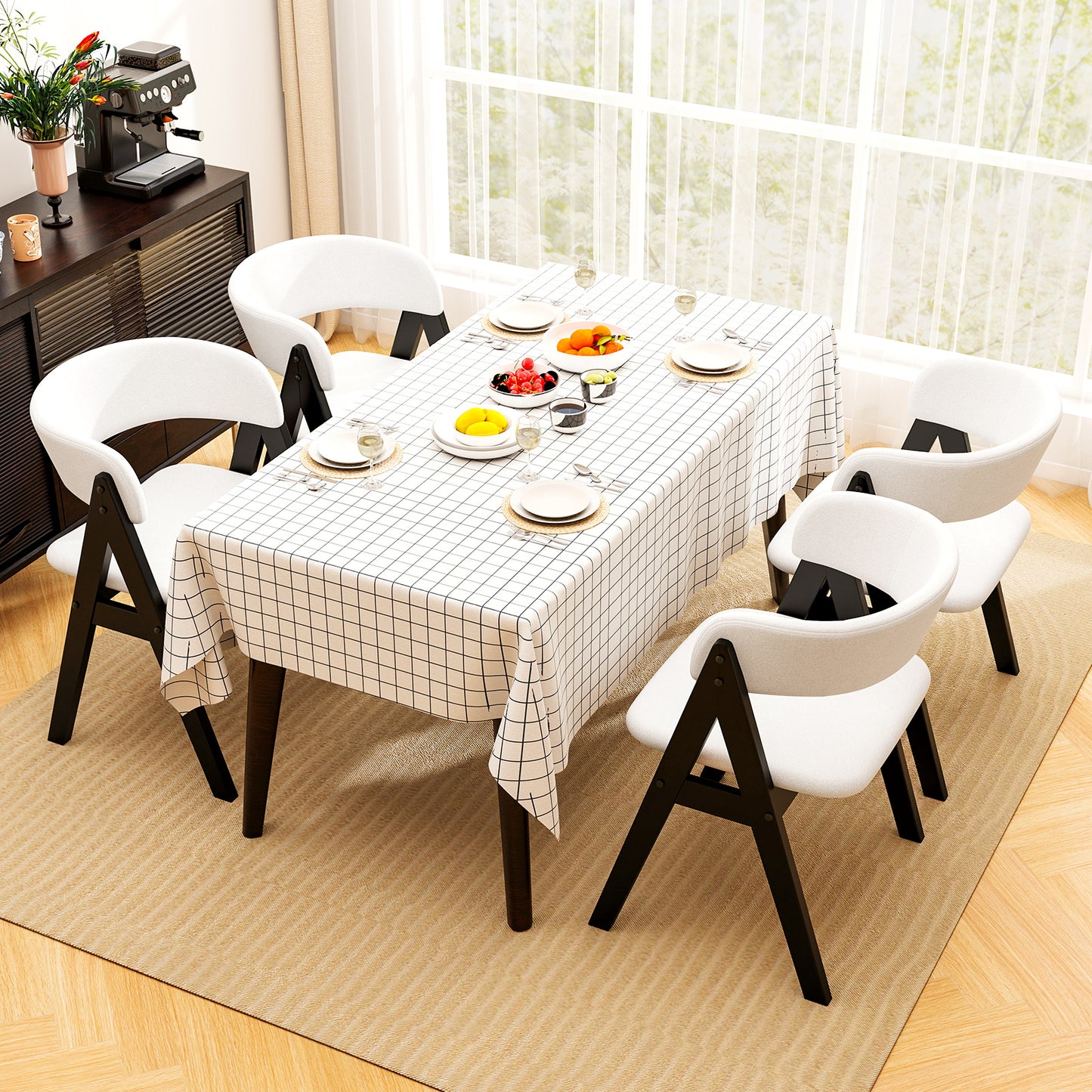 Mid-Century Dining Chairs Set of 4 with Sherpa Upholstery