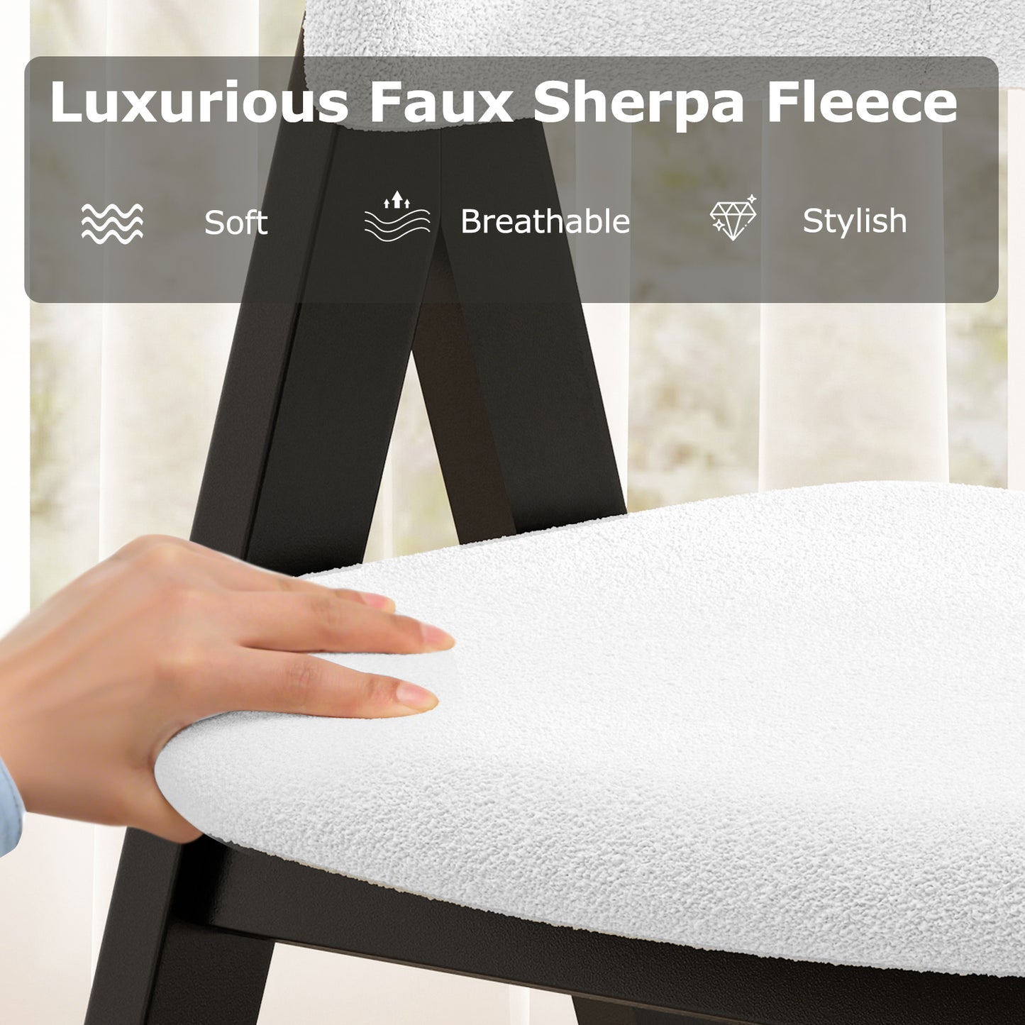 Mid-Century Dining Chairs Set of 4 with Sherpa Upholstery