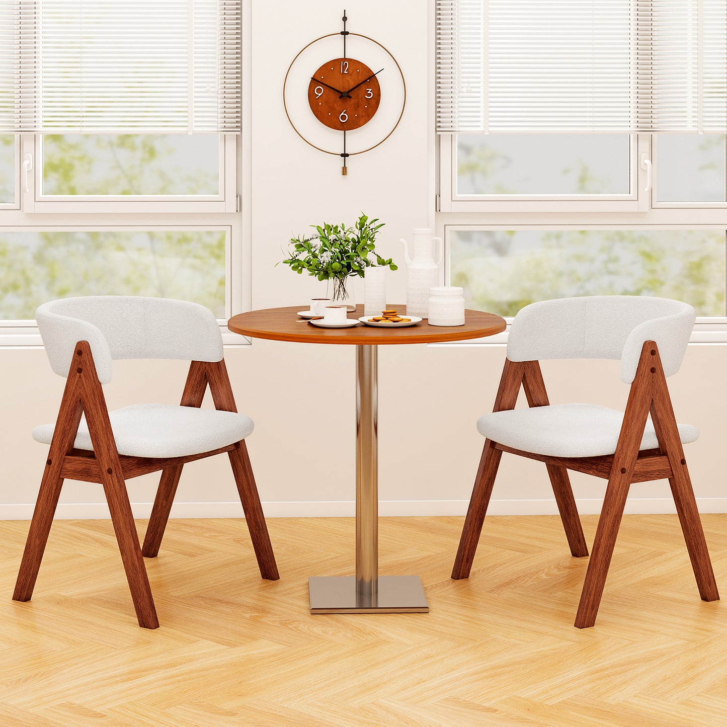 Mid-Century Dining Chairs Set of 4 with Sherpa Upholstery