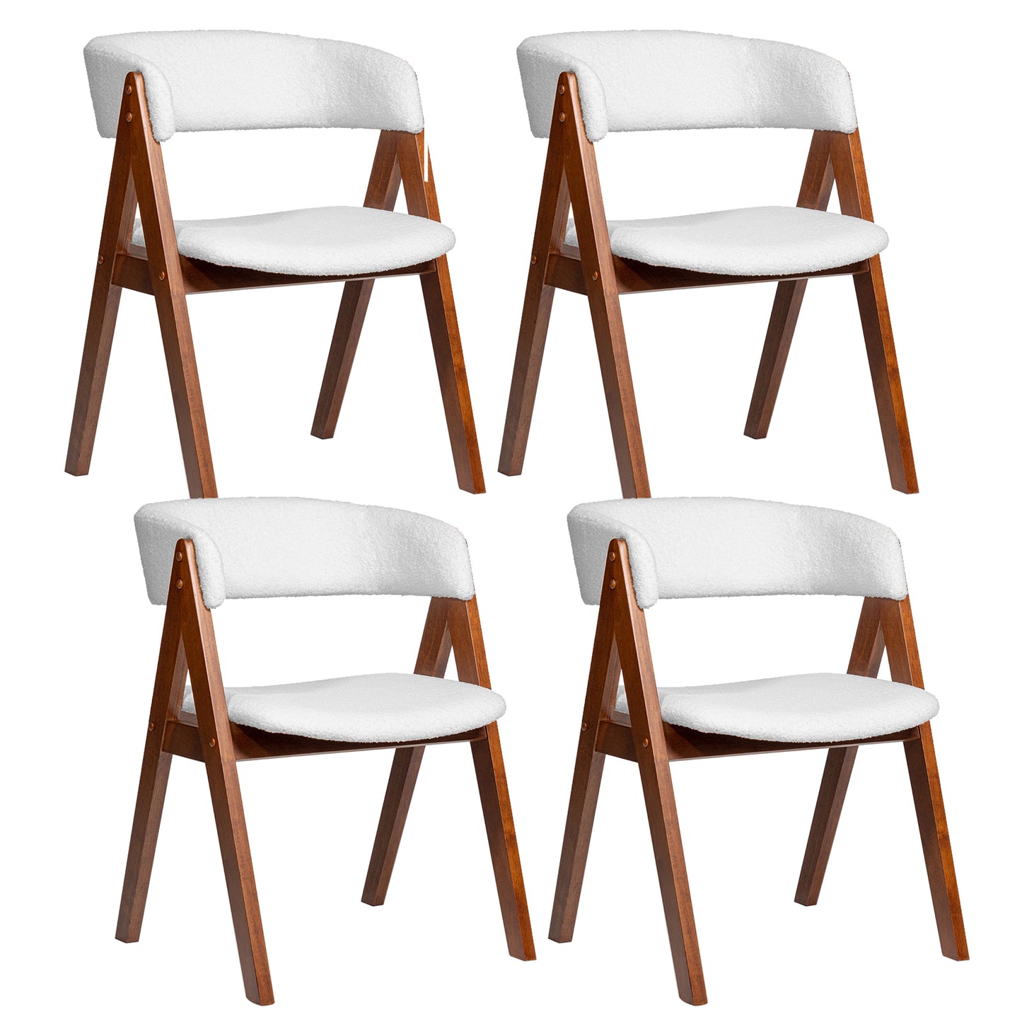Mid-Century Dining Chairs Set of 4 with Sherpa Upholstery